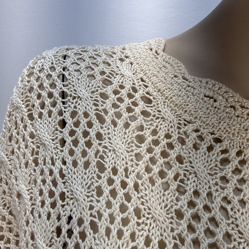 Paige Womens Kassandra Sweater Size S Crochet Neutral Ecru Cotton Ruffle Scallop - Picture 2 of 9